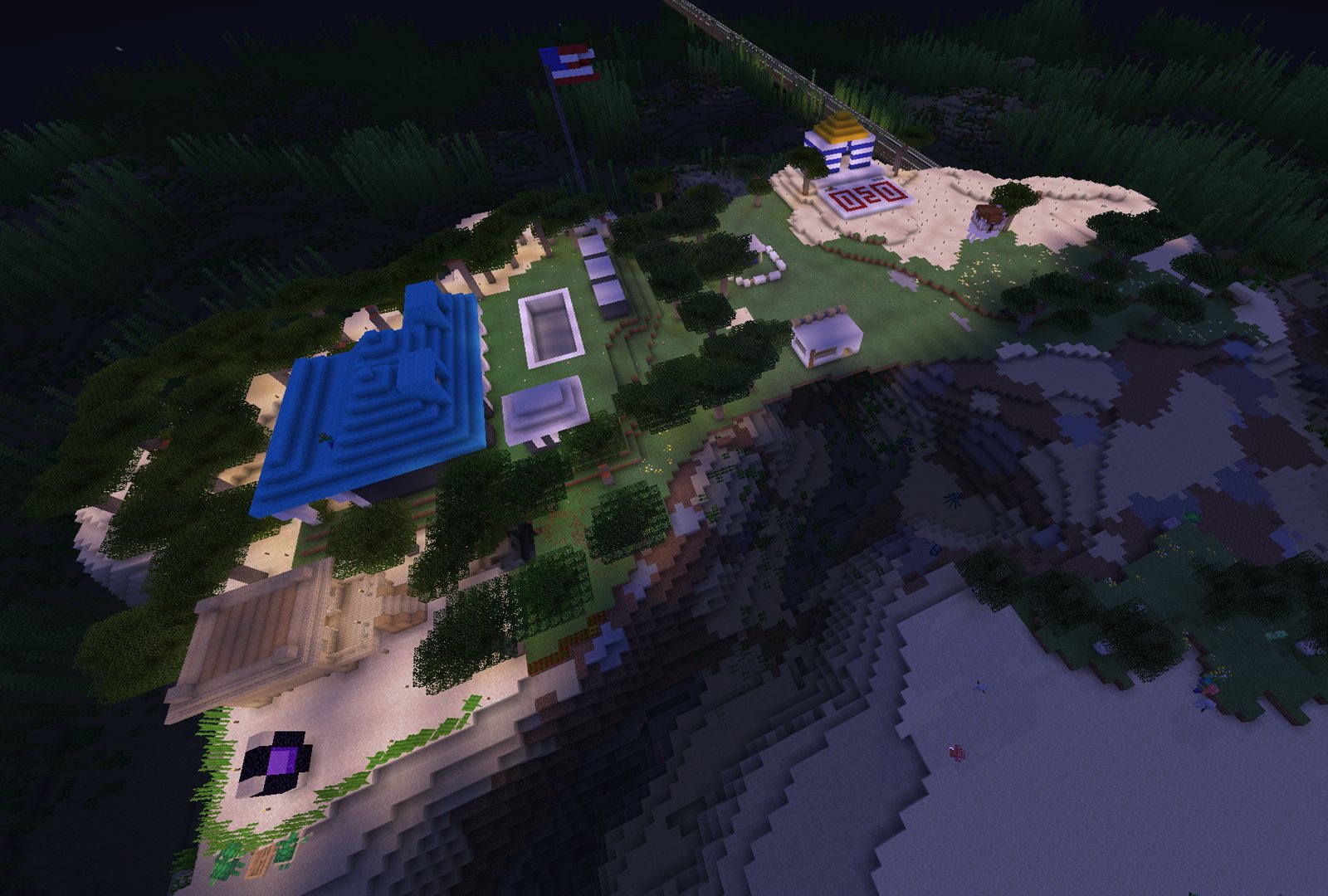 the island base from above, at night